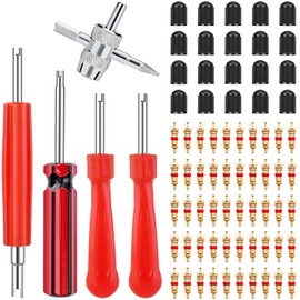 mxuteuk Valve tool 50 pieces valve extractor, 20 pieces tyre valve, 1 piece 4-way valve tool, 3 pieces single head valve core remover, 1 piece remover tool