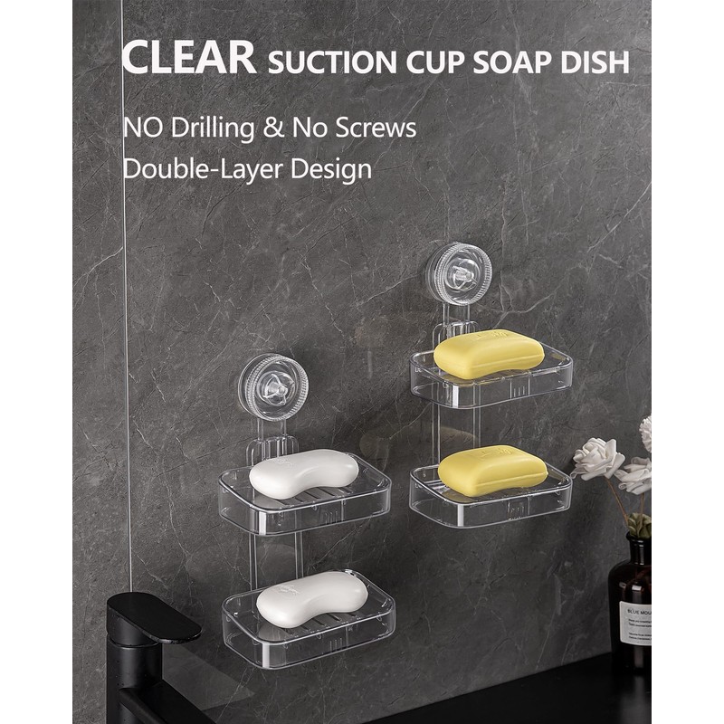 NEELEEN Soap Dish - Clear Suction Cup Soap Dish for