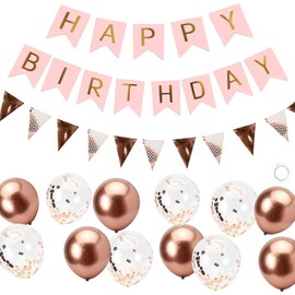 Happy Birthday Banner, Rose Gold Birthday Decoration Birthday Banner with Birthday Balloons,Happy Birthday Balloons Banners Bunting for Birthday Party Decorations.