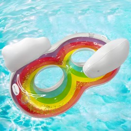 Generic Double Rainbow Glitter Inflatable Pool Lounger Float Sparkling Floating Raft | Perfect for Relaxing in Pool or Lake, Heavy-Duty Designed for Adults and Couples
