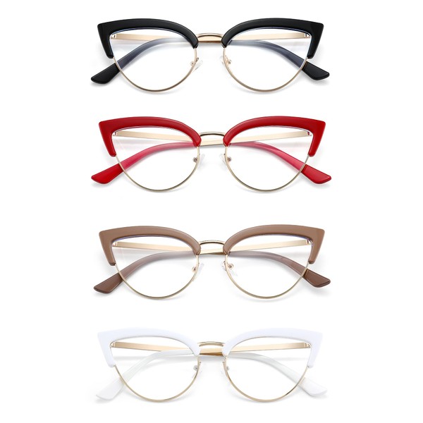 Murddoa 4 Pack Womens Cat Eye Blue Light Blocking Reading