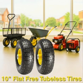 Vevor 10" Flat Free Tire Wheel 2 Pack Solid PU Run-Flat Dolly Garden Cart Tubeless