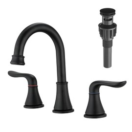 SENYUEE 8 Inch Bathroom Faucet 3 Hole Black, Widespread Bathroom Sink Faucet Two Handles Vanity Bathtubs Faucets with Pop Up Drain, 360° Rotating Spout