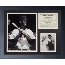 Legends Never Die "Ernie Banks Chicago Cubs Black and White Framed Photo Collage, 11 x 14-Inch, (11061U)