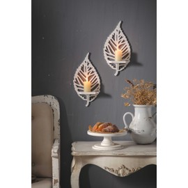 SOFE Wood White Candle Sconces Wall Decor Set of 2, Decorative Leaf Shaped Candle Shelf, Wall Candle Holder for Home Bathroom, Wooden Shelf for Jars, Candles, Mini Planters, Farmhouse Wall Art