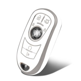 WORCAS Soft TPU Key Fob Cover Case Compatible with Buick Enclave Lacrosse Verano Encore Regal Envision Cascada GL8-5 Button(Sliver-White)