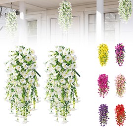 capirosa Artificial Flowers for Outdoors Fake Morning Glory Hanging Flower Decoration, 2Pcs Realistic Faux Plants Petunias Trailing Vines, Summer Decor for Porch Patio Balcony Planter Yard(White)