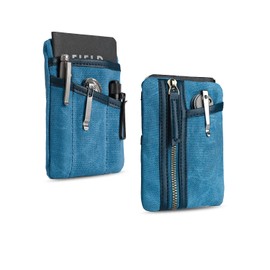 Sayram SP6 EDC Pouch, Waxed Canvas Compact Pocket Organizer, EDC Pocket Pouch for Men, Zippered Pocket Pouch, Mini EDC Organizer for Everyday Carry, Multitool Organizer Pouch (Oil Wax Blue)