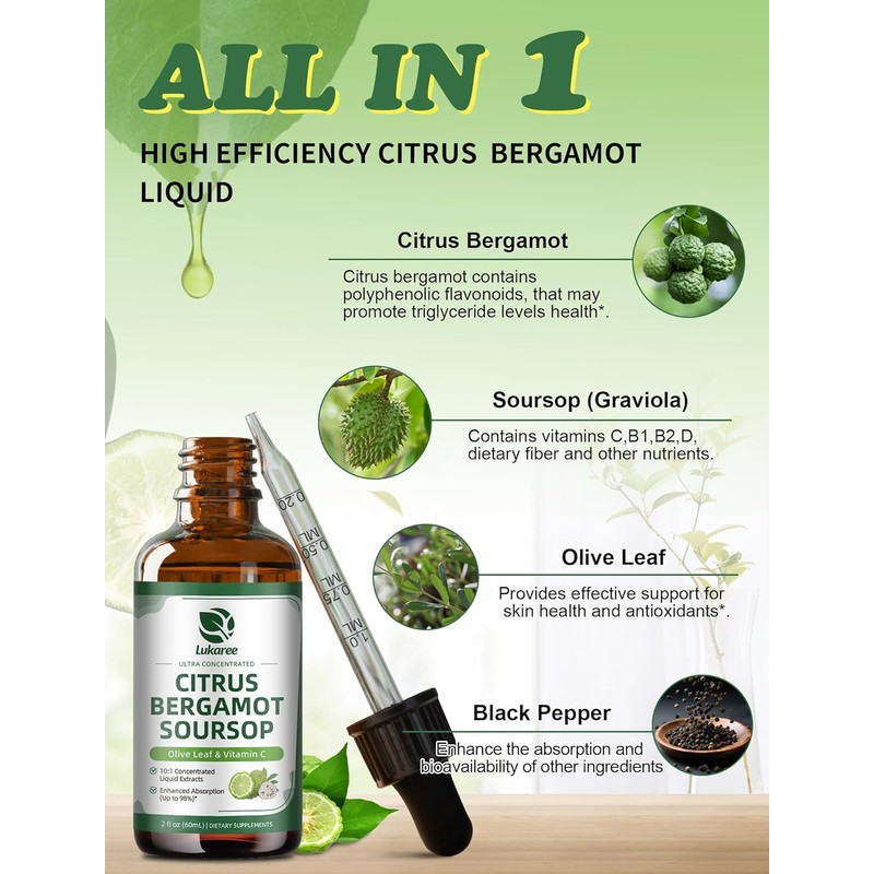Citrus Bergamot + Soursop Liquid Drops with Olive Leaf, Vitamin