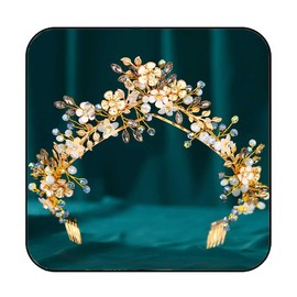 JAKAWIN Flower Bride Wedding Queen Crown and Tiara Gold Crystal Rhinestone Headpiece Leaf Goddess Bridal Costume Crowns for Women