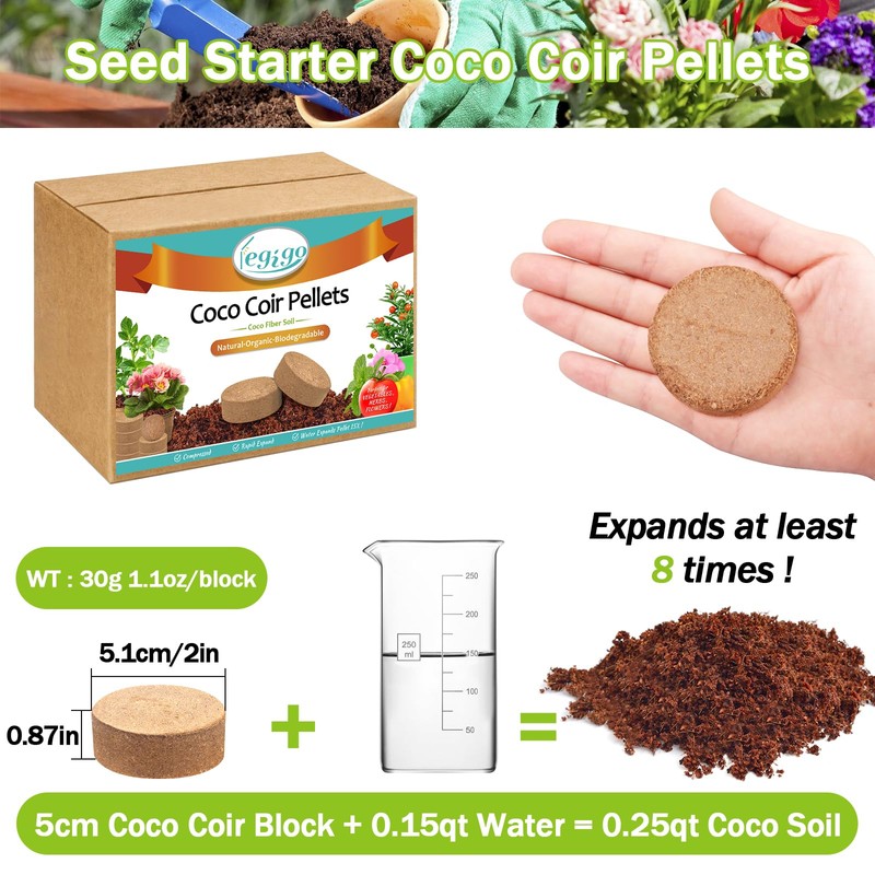 Legigo 100 Pcs 50mm Organic Coco Coir Pellets for Plants-