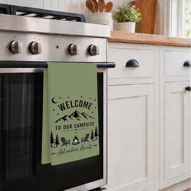 Camping Theme Kitchen Towels with Sayings, Welcome to Our Campsite