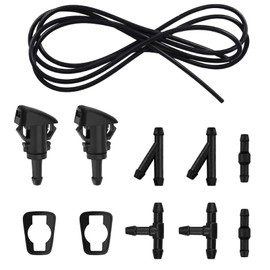 VEGCOO 11 PCS Windshield Washer Hose Kit, 2M Washer Fluid Hose + 2 Windshield Washer Nozzle + 2 Rubber Gaskets + 6 Hose Connectors in T/Y/I Shape, Front Windshield Washer Nozzle Kit for Most Car