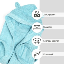 Ti TIN Children's Bathrobe for Boys or Girls with Hood and Side Pockets, Very Soft and Absorbent, 100% Cotton Terry Towelling, Various Sizes, Design with Hood with Ears, sky blue