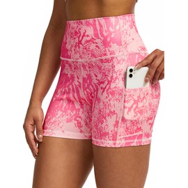 Tuspryt Women's Sports Shorts, Opaque Short Jogging Bottoms with Pockets, Pink print