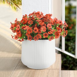 KTGOW 12-Pack Artificial Faux Flowers, UV-Resistant Silk Fake Plants Spring Summer Decoration Indoor Outdoor Decor for Home, Porch, Balcony, Lawn, Yard (Orange)