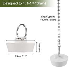 uxcell 4 Pcs Tub Stoppers, Rubber Bathtub Stoppers 1-1/4" Kitchen Sink Drain Stopper, Bathroom Drain Plug with Pull Ring and 15" Beaded Chain, White