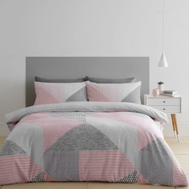 Catherine Lansfield Bedding Larsson Geo Single Duvet Cover Set with Pillowcase Pink