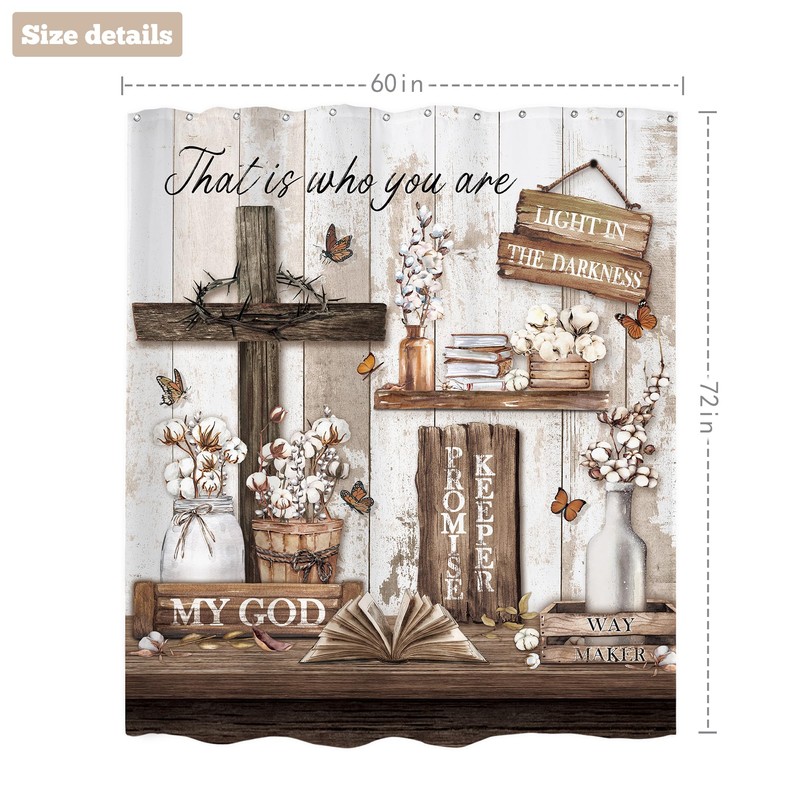 LIGHTINHOME Farmhouse Christian Shower Curtain 60Wx72H Inches Inspirational Rustic Bible