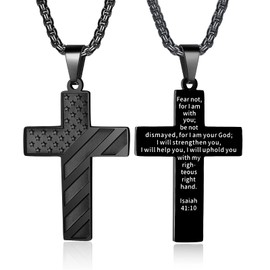 ZRAY American Flag Cross Necklace for Men Stainless Steel Chain 24inch Bible Verse Pendant Patriotic Jewelry Inspirational Christian Gift for Men(B-FEAR NOT)