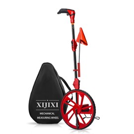 XIJIXI Distance Measuring Wheel in feet,Measure Wheel,Collapsible Rolling Measurement Wheel,12.5”Diameter Wheel,With One key to Zero,Upgrade Flag Holder,With 10 Survey Flags(Red）