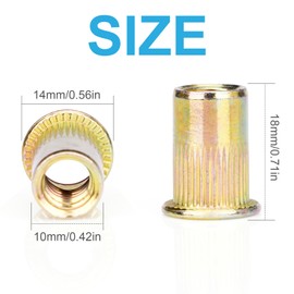 Vmuter Rivet Nuts, 50 Pieces 5/16"-18, Rivet Nut, Carbon Steel Flat Head Rivnut Threaded Insert Nut, Knurled Body Nuts