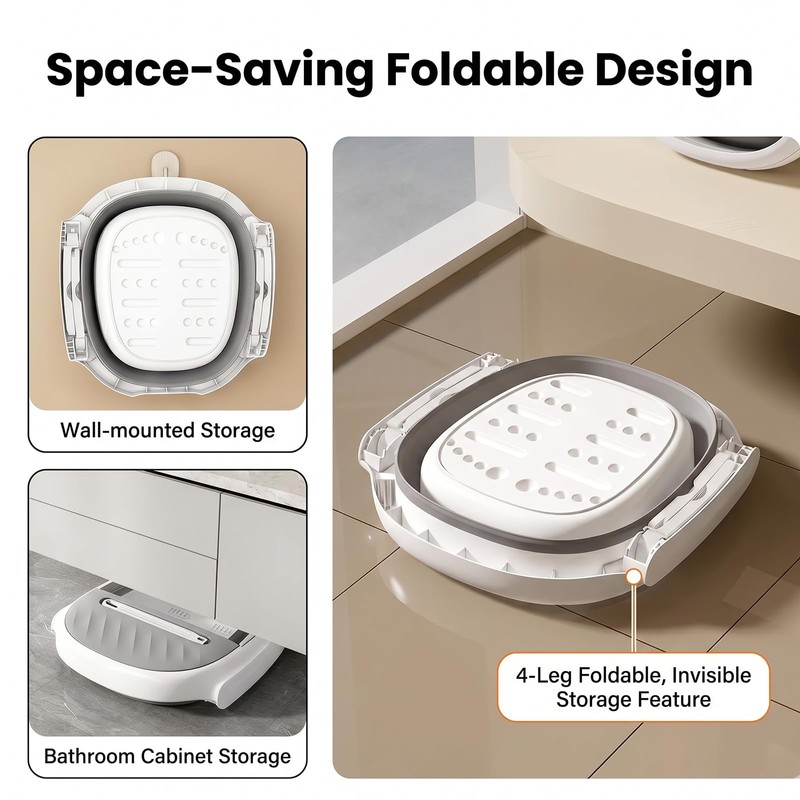 Collapsible Foot Bath Tub with Long Handle Foot Brush, Foldable