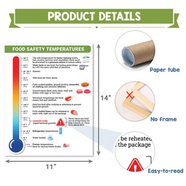 Food Safety Temperatures Poster Unframed; Scales Temperatures Wall Poster, Kitchen, Restaurant, Cafeteria (11x14", Paper Poster)