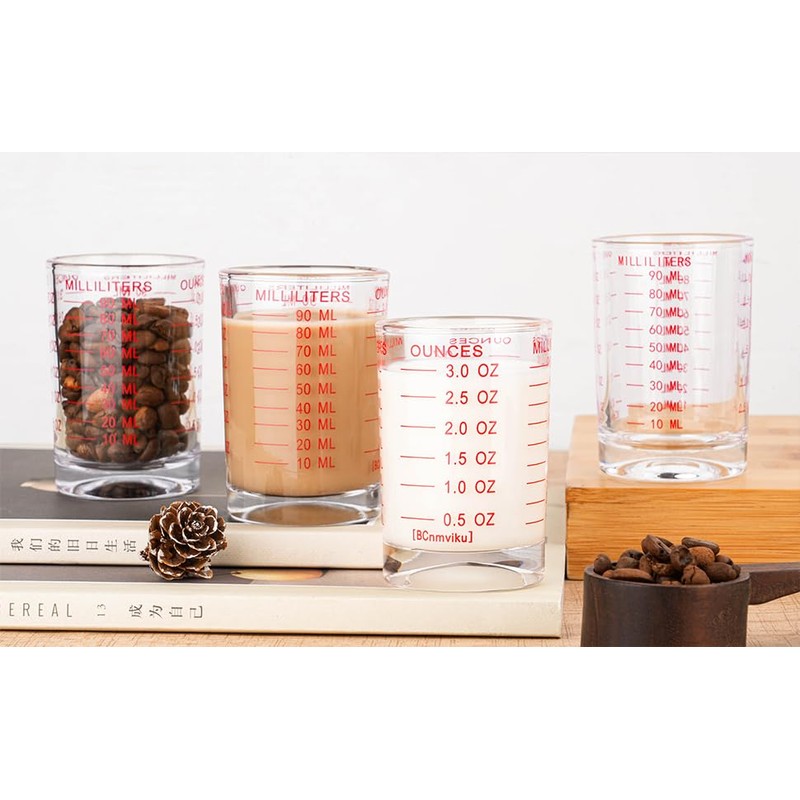 BCnmviku 90ml/3oz Shot Glasses,Measuring Cups with Scale(oz,ml) for Espresso,Milk,Cocktail,Spirits (Red)