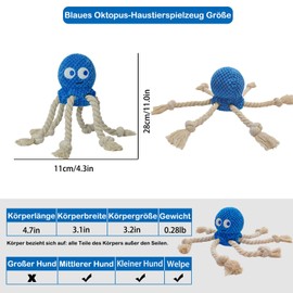 TONYFY Cute Sea Animals Dog Toys with Squeaker, Interactive Plush Cotton Toys with Knot and Crinkle Paper - for Puppies, Small and Medium Dogs (Blue Octopus)