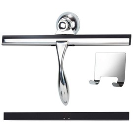 K Kwokker 12 Inch Squeegee for Shower, Shower Squeegee with Suction Cup Hooks, for Glass Door Marble Mirror Bathroom, Chrome Plated Stainless Steel Deluxe Car Window Home Kitchen Tile Scraper