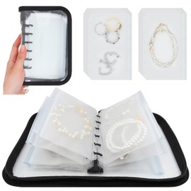 Frutain Mini Travel Jewelry Organizer Book Binder Portable Transparent Jewelry Storage Book for Women Necklace Bracelet Ring Earrings Holder Organizer Case With Clear Pockets Zippered Pouches (BLACK)