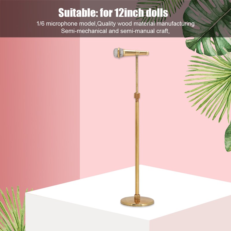 1/6 Metal Gold Microphone Mini Musical Instrument Model for 12inch