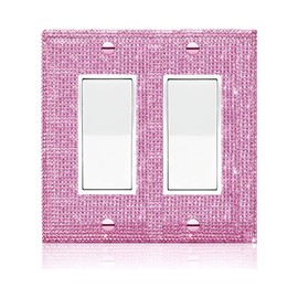 Pink Bling Double Rocker Outlet Covers Glitter Rhinestones Light Switch Cover 2 Gang Wall Plate Electrical Receptacle Shiny for Bedroom Accessories Home Decor