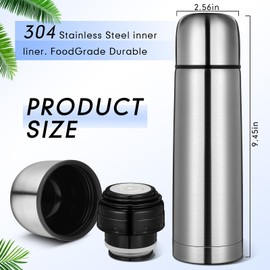 Domensi 2 Pcs Stainless Steel Thermal Bottle 17 oz/ 500 ml Hot Water Flask Coffee Travel Mugs with Cup Cafe Sealed Vacuum Insulated Bottles for Hot Drinks