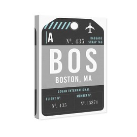 The Oliver Gal Artist Co. Cities and Skylines Wall Art Canvas Prints 'Boston Luggage Tag' Home Décor, 10" x 15", Gray, Blue