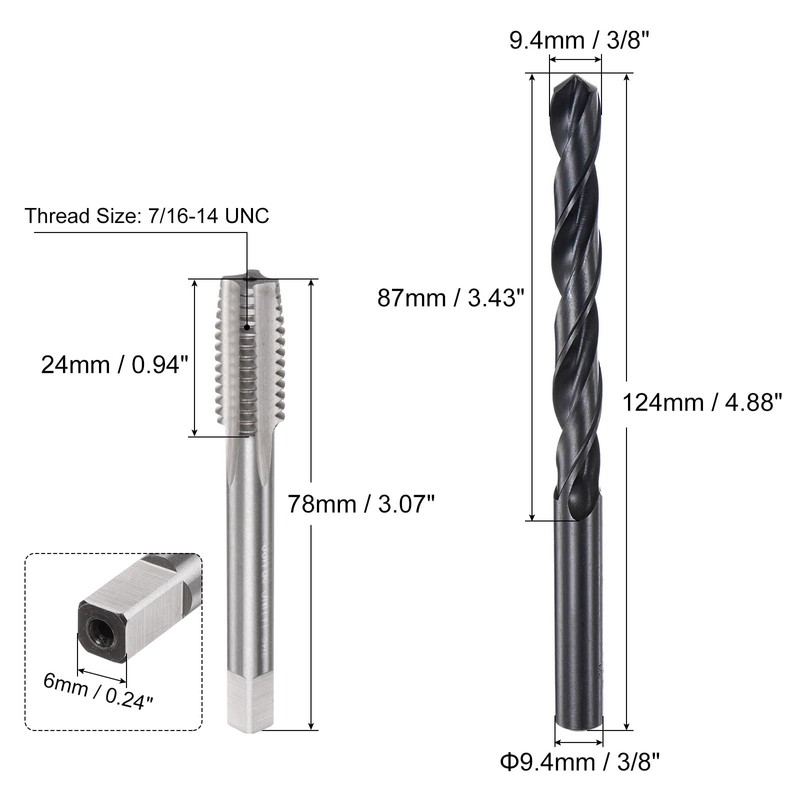 sourcing map Tap and Drill Bit Set, 7/16-14 UNC Thread