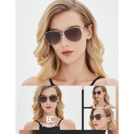 BIRCEN Polarized Aviator Sunglasses for Women : UV Protection Acetate Square Sunglass With Retro Classic Style