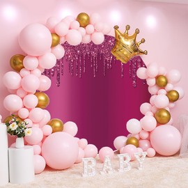 OERJU 7.5x7.5ft Round Backdrop Cover Hot Pink Glitter Sequins Deluxe Drippy Circle Photography Background Round Stand Backdrop Birthday Baby Shower Wedding Party Decoration Photo Booth Props
