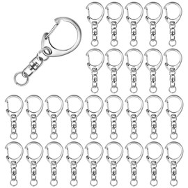 Lasoll Key Chain Metal Fittings, 50 Pieces, Strap, Key Chain, Parts, Keyring, Nascan, Swivel Hook, Circular Can Included, Craft Supplies, Handmade Accessories, DIY Materials, Silver, Total Length: 1.7 inches (44 mm)