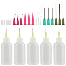 5 Pcs Needle Bottle Applicator, 50ml Needle Tip Applicator Bottles, Precision Needle Tip Glue Bottles, Glue Applicator Bottles with 17 Dispensing Needles & Caps for DIY Craft Glue Oil Acrylic Paint