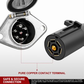 Nilight Vehicle-Side 7-Pin Round Trailer Wiring Harness Socket 7 Way Female-End Adapter Replacement SAE J560 Die-Cast Zinc Housing 7 Pole Round Electrical Connector for Semi Truck Trailer Car