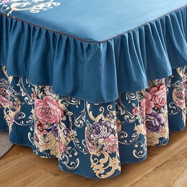 Zhiyuan 3 Pieces Floral Brushed Microfiber Bed Skirt Set California King Size Ruffled Bedspread Sheet and Pillow Shams Set, Steel Blue
