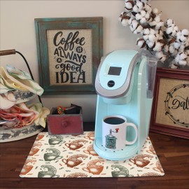 Coffee Mat Placemat for your Coffee Maker or Espresso Machine - TWO SIZES Washable Spill Mat for your Coffee Bar - Made in the USA (Coffee Cup Waves, 12 x 18)