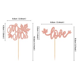 Ercadio - Paquete de 24 adornos para magdalenas, diseño de otoño y otoño, amor de Miss to Mr con purpurina, diseño de hojas de arce, para decoración de pasteles, decoración de bodas, fiestas