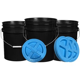 House Naturals 5 Gallon Black Bucket with Aqua lid Pack of 3 Made in USA containers