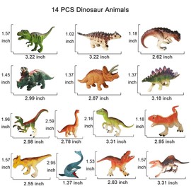 Yowlieu 14 Pcs Figures Toys Realistic Mini Dinosaurs Animal Figurines, Plastic Learning Educational Playset Animal Themed Party Supplies Cake Topper Ornaments for Easter Egg Birthday Christmas