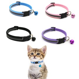Cat Collar, Pack of 4 Reflective Cat Collars with Bell, Collar Cat with Safety Clasp, Adjustable Kitten Collar, Sonalised Pet Accessories for House Cats, Small Dogs