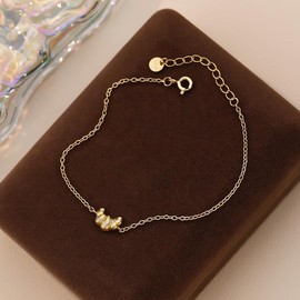 Fajewellery Women's Silver Jewellery Set Gold Croissant Stud Earrings Bracelet Croissant Jewellery Gifts, Sterling Silver