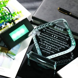 Movdyka Best Boss Gifts for Men Women Crystal Plaque Keepsakes with Colorful Light Base Great Boss Appreciation Thank You Farewell Retirement Gifts for Boss Day Birthday Office Decor